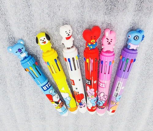 Set 6 Bolígrafos Bts-bt21 Plumas Multicolor Army Kpop