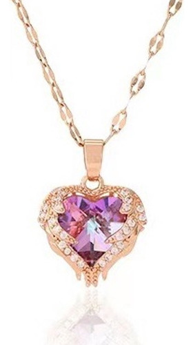 Collar Mujer Oro Rosa Corazón Elegante Dije Colgante Chapado En Oro 18 K Con Zirconia Cúbica Regalo Novia Esposa Mama Cumpleaños Aniversario