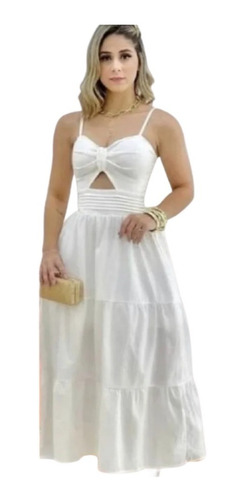 Imagem 1 de 1 de Vestido Longo Feminino Alcinha Com Babados Verão Viscolinho