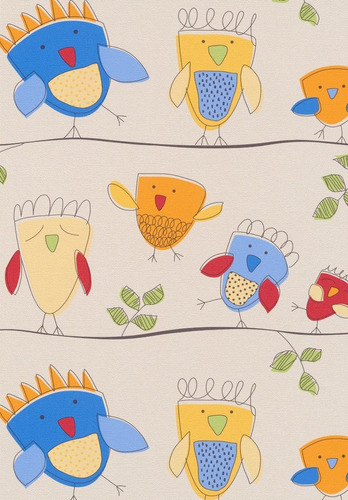 Imagen 1 de 3 de Papel Tapiz Infantil Fondo Beige Diseño Pollitos Azules
