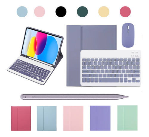 Capas Para iPad 10ª Geração 10.9in Com Caneta +teclado+mouse Cor Lavender Grey + Lavender Grey Teclado + Lavender Grey Carregamento Bluetooth Mouse+ Caneta Roxa Clara