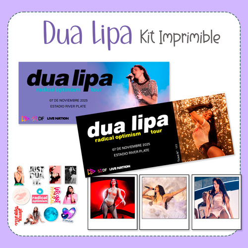 Kit Digital Imprimible - Dua Lipa Entrada + Stickers