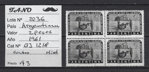 Lote2036 Argentina 2 Pesos 1961 Gj# 1218 Cuadro Mint 