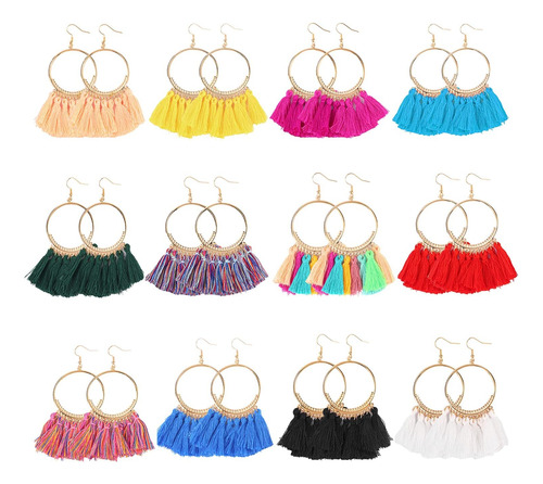 Lantai 12 Pares De Aretes Bohemios Con Flecos, Aretes Llamat