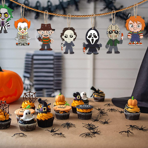 24 Pcs Halloween Adornos Colgantes Madera Película De Terror