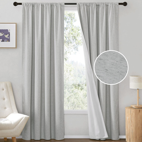 Ryb Home Cortinas De Textura De Lino Para Sala De Estar, Cor