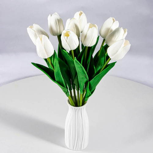 Sukh 10 Tulipanes Blancos Flores Artificiales Tulipanes De I
