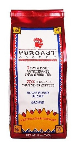 Puroast Low Acid Coffee House Mezcla Descafeinada, 12 Oz