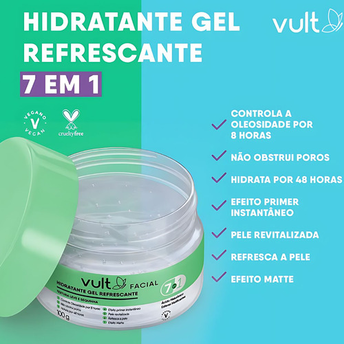 Gel Hidratante Facial Refrescante 7 Em 1 Vult - 100g Todo Tipo De Pele Dia/noite