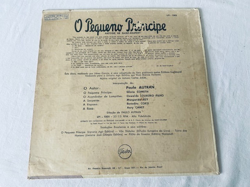 Lp Vinil O Pequeno Príncipe P Autran E A. C.jobim - Usado (Usado)
