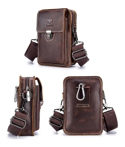 Imagem 3 de 8 de Moda Bolsa Cintura Masculina Couro Legítimo Bolsa Crossbody