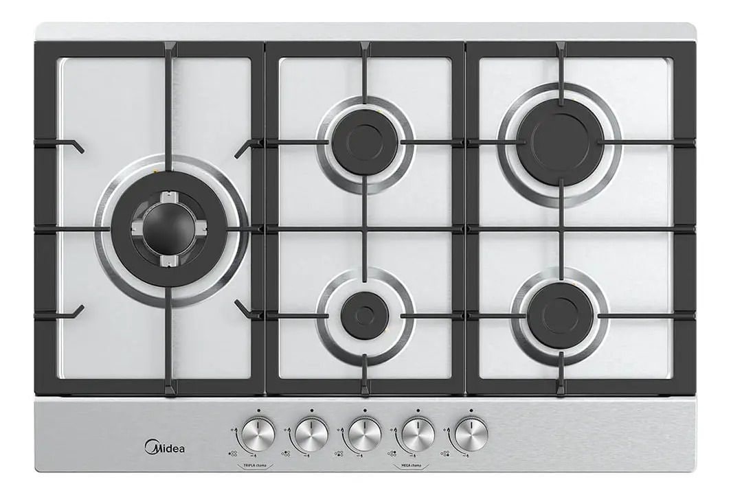 Cooktop CYB5B 5 Bocas a Gás Inox Grade de Ferro Fundido Midea Bivolt