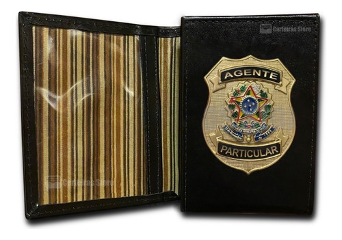 Carteira Compacta Em Couro Agente Particular (fed) (preta) Preto Liso