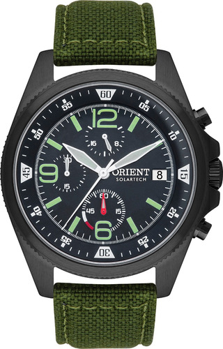 Relógio Orient Masculino Solartech Cronógrafo Verde Militar Cor do bisel Preto Cor do fundo Preto