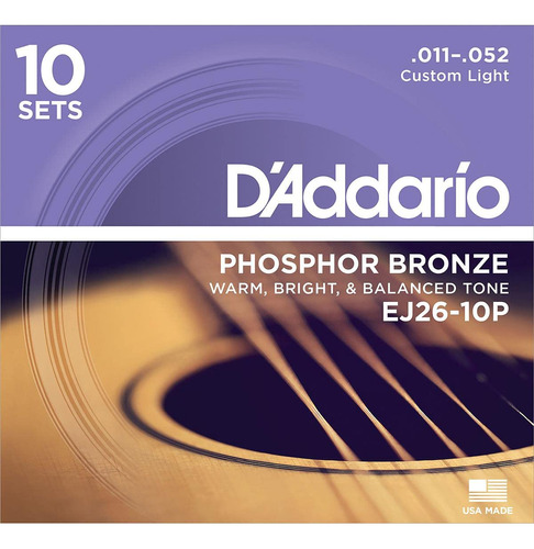 D'addario Ej2610-p Lote 10 Cuerda Para Guitarra Acustica