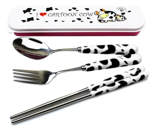 Olizee® Cute Creative Cow Pattern Cubiertos Juego De 3 Mango