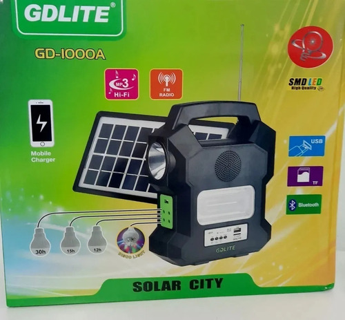 Panel Solar Kit Portátil Gd1000a Bluetooth Usb Mp3 Linterna