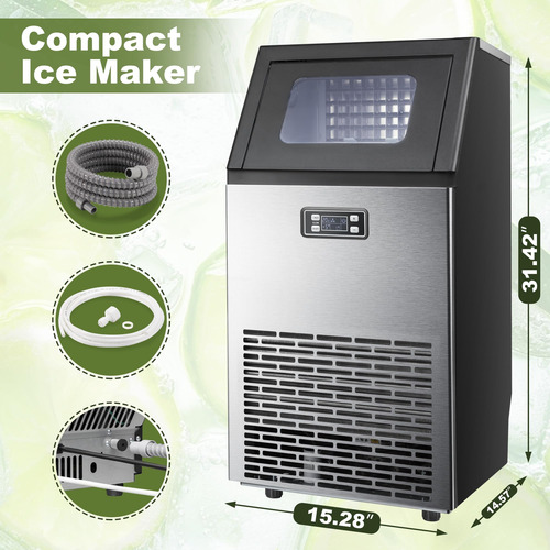 Máquina De Hielo Comercial Autolimpiante De Acero Inoxidable Negro Y Plateado