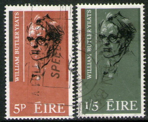 Irlanda 2 Sellos Usados 100° Poeta W. Butler Yeats Año 1965 