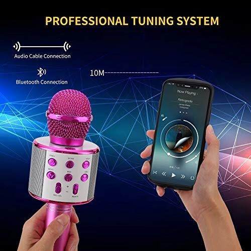 Mixhomic Wireless Bluetooth Karaoke Microphone Portable Handheld Home KTV Player for Android/IOS/iPad/PC 4 in 1 Handheld Wireless Karaoke Machine for Kids Party Purple 