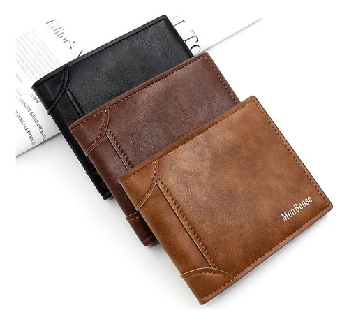 Cartera Corta Simple De Pu For Hombre Con Bolsillo For Mon