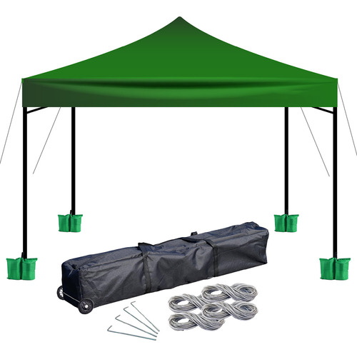 Gazebo Para Playa 3x3 Con Bolso De Ruedas Autoarmable Plegable Reforzado Verde