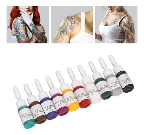 Juego De 10 Colores De Tinta Tatuaje Segura Y Duradera 5 Ml