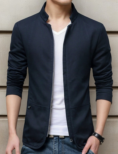 Chaqueta Casual Tipo Blazer De Algodón Con Cuello Alto Para