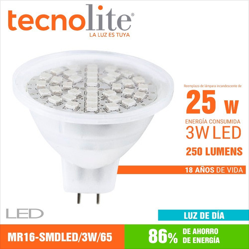 Foco Led Mr16 3w Luz Blanca Intensa 250lm Mr16-led/3w