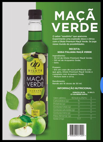 Xarope Dilute Premiun Maçã Verde 500ml Soda Italiana/drink