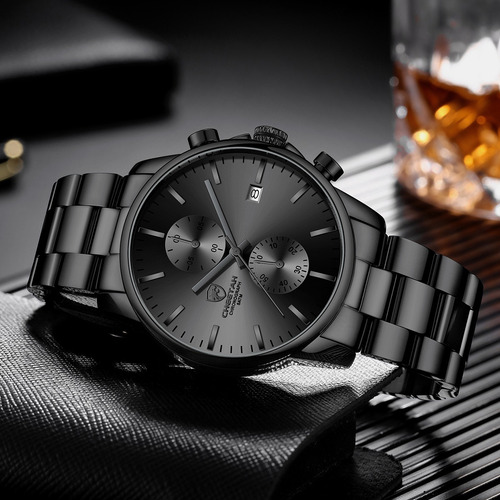 Reloj Cronógrafo De Cuarzo De Acero Inoxidable Para Hombre Fondo Black/gray