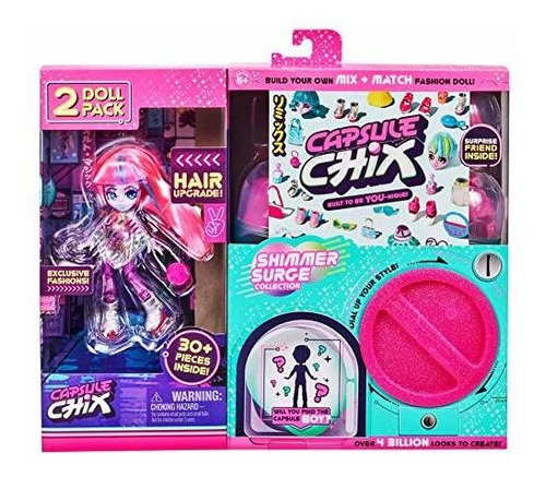 Capsule Chix Shimmer Surge 2 Pack, Muñeca Pequeña De 4.5 Pul