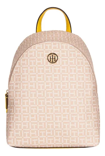 Mochila Tommy Hilfiger Para Mujer 69j8087 Color Beige Diseño De La Tela  Liso