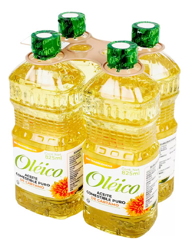 Oléico Aceite Comestible Puro De Cártamo 4pzas De 825ml