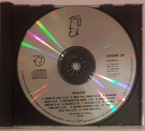 T'pau Cd Rage (sin Carátulas) 1988 Original