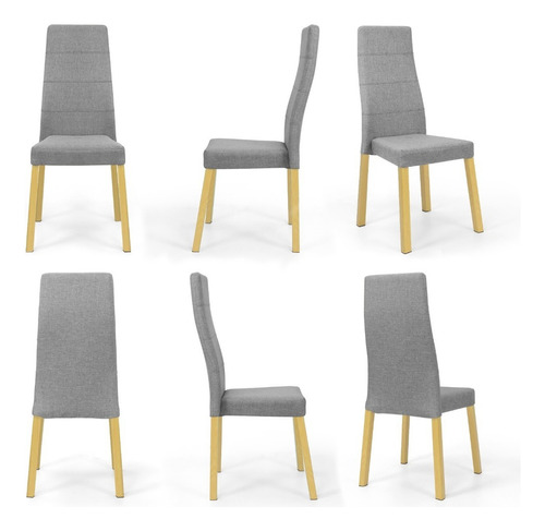 Set De Sillas Cairo X6 - Tela Poliéster Estructura De La Silla Pino Natural Asiento Plata