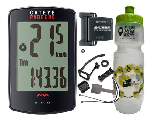 Imagen 1 de 9 de Ciclocomputador Cateye Padrone Cc-pa100w + Caramañola- Negro
