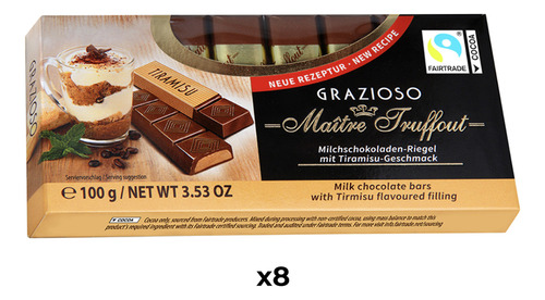 Pack Chocolate 8 Unidades Tableta Grazioso Tiramisu 100g
