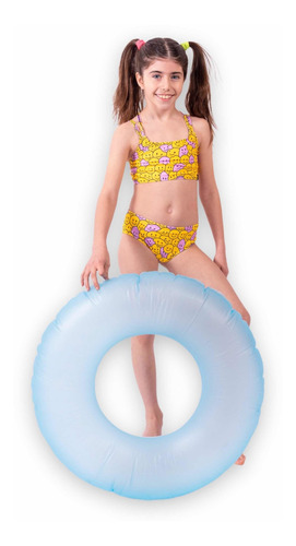 Malla Bikini Cali Niña Uv Upf50+ Top Tiras + Bombi Emoji Env