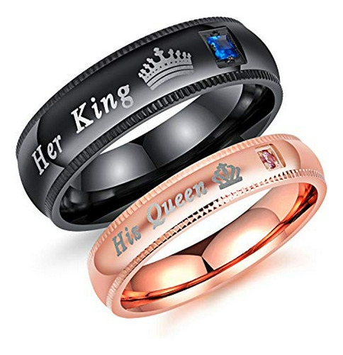 Titanium Steel Couple Rings His Queen & Her King Cubic Zirco