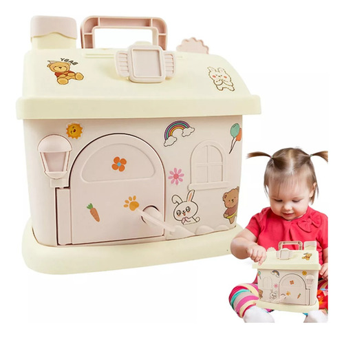 Alcancia En Forma De Casa Con Llave Y Calcomanias Incluidas House Pink Bank Rosa Claro