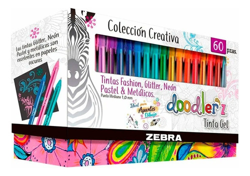 Set 60 Lápices Gel Zebra Doodlerz 1 Mm Colección Creativa