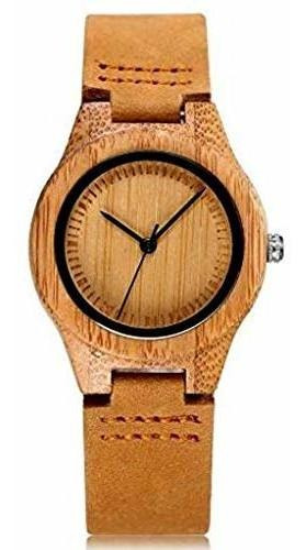 Reloj De Madera Con Correa De Cuero Genuino