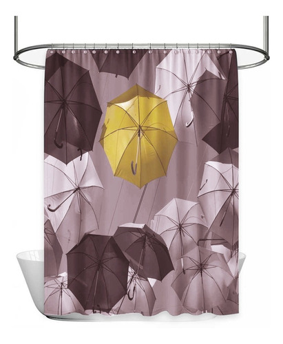 Cortina Baño Tela Natural Fiber Umbrellas 2 Metros Alto Color Negro