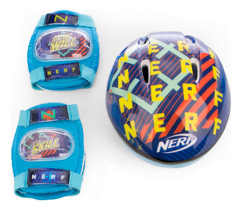 Equipo Proteccion Nerf Casco Coderas Y Rodilleras Color Azul