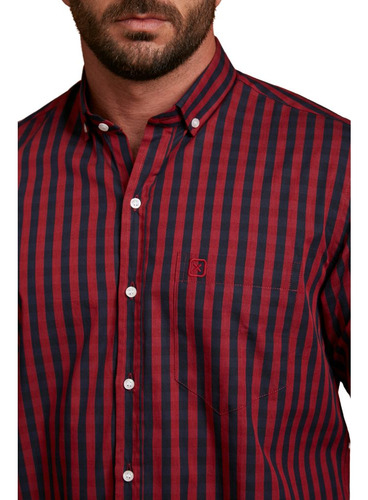 Camisa Listrada Vermelho E Azul Para Homem Usar No Outono