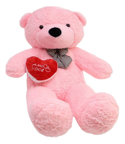 Urso Rosa Namorada Bicho De Pelúcia 1,40 M 140 Cm + Coração