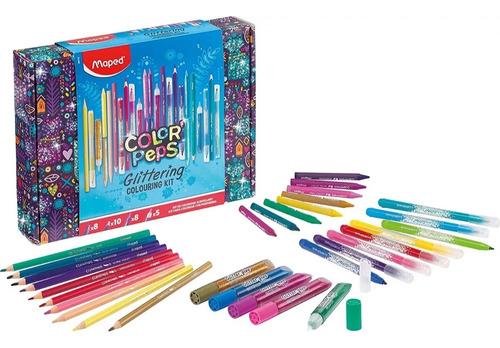 Kit Maped Colorear Glitter Purpurina 31 Piezas Escolar +caja
