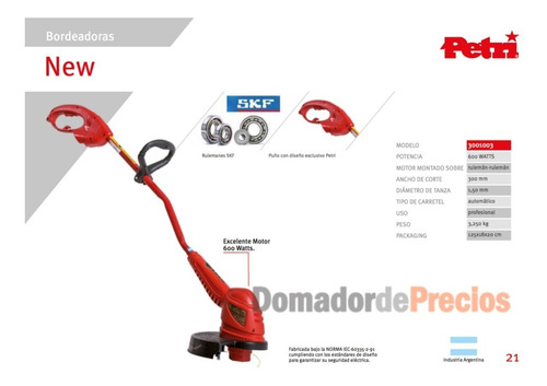 Imagen 2 de 8 de Bordeadora De Cesped Petri 600 Watts Modelo New - Oferta!