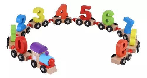  WOODENFUN Juego de tren de números para niños de 1, 2 y 3 años,  autos de juguete educativos para niños pequeños, juguetes de aprendizaje  Montessori para niños y niñas (verde) 